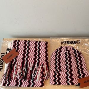 Missoni Wool Blend Fringed Scarf & Beanie Hat Set